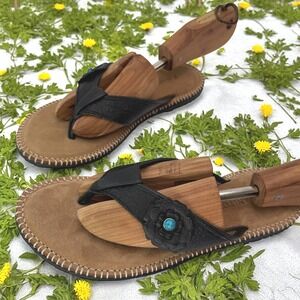 Manitobah Leather‎ Flats Women 8 Sandals Turquoise Flower Boho Resort Travel